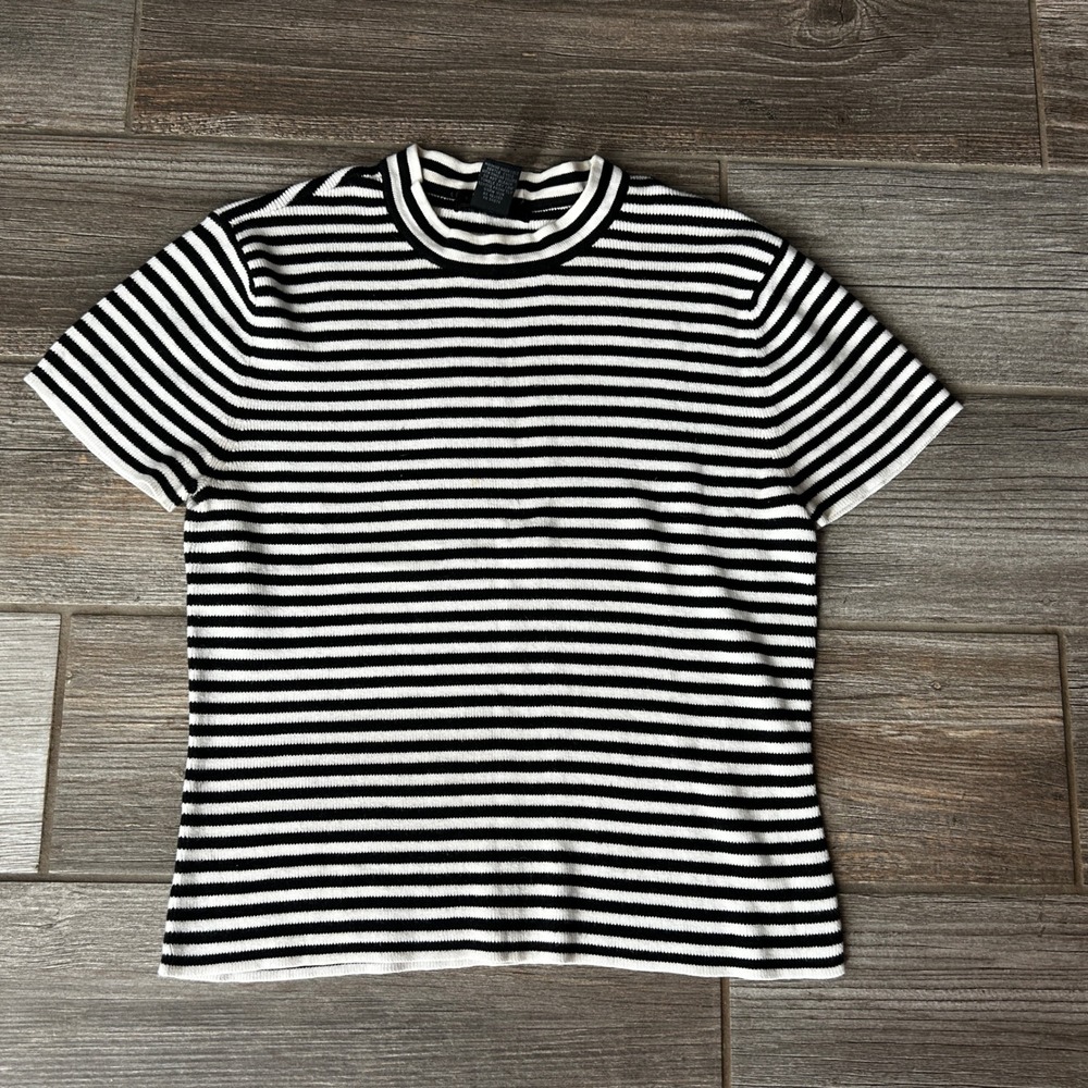 The Limited Striped Short Sleeve Knit Top Women's Medium Black White‎ 90s Y2K
